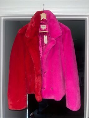 Anthropologie If By Sea Pink Faux Fur Jacket